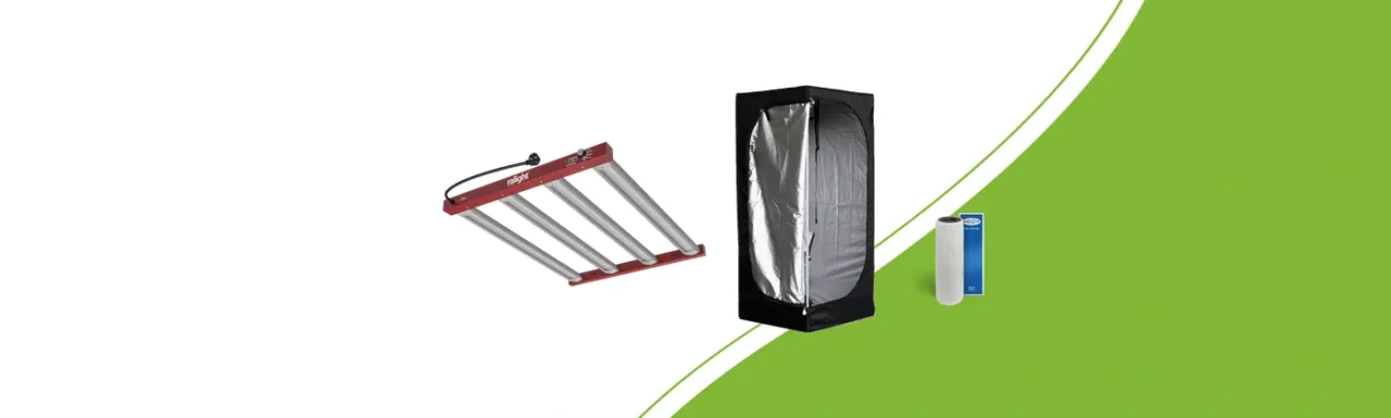 Mammoth Lite 60 tent, Ralight LED-kweeklamp en CAN Lite koolstoffilter uit een Starter-bundel