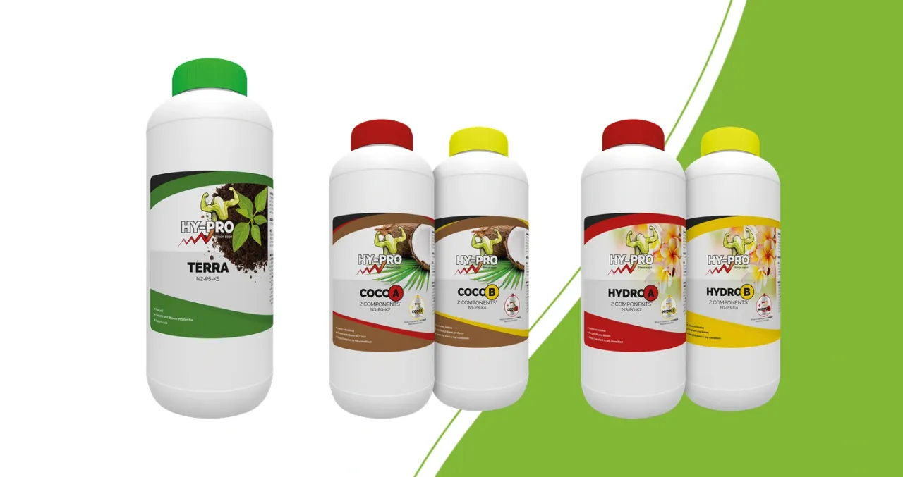 Hy-Pro Terra, Coco A&B en Hydro A&B voor drie verschillende substraten