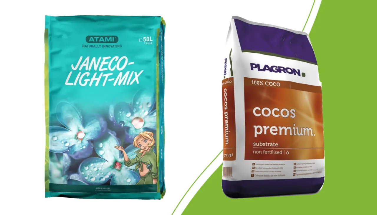 Atami Janeco lightmix en Plagron Cocos Premium naast elkaar