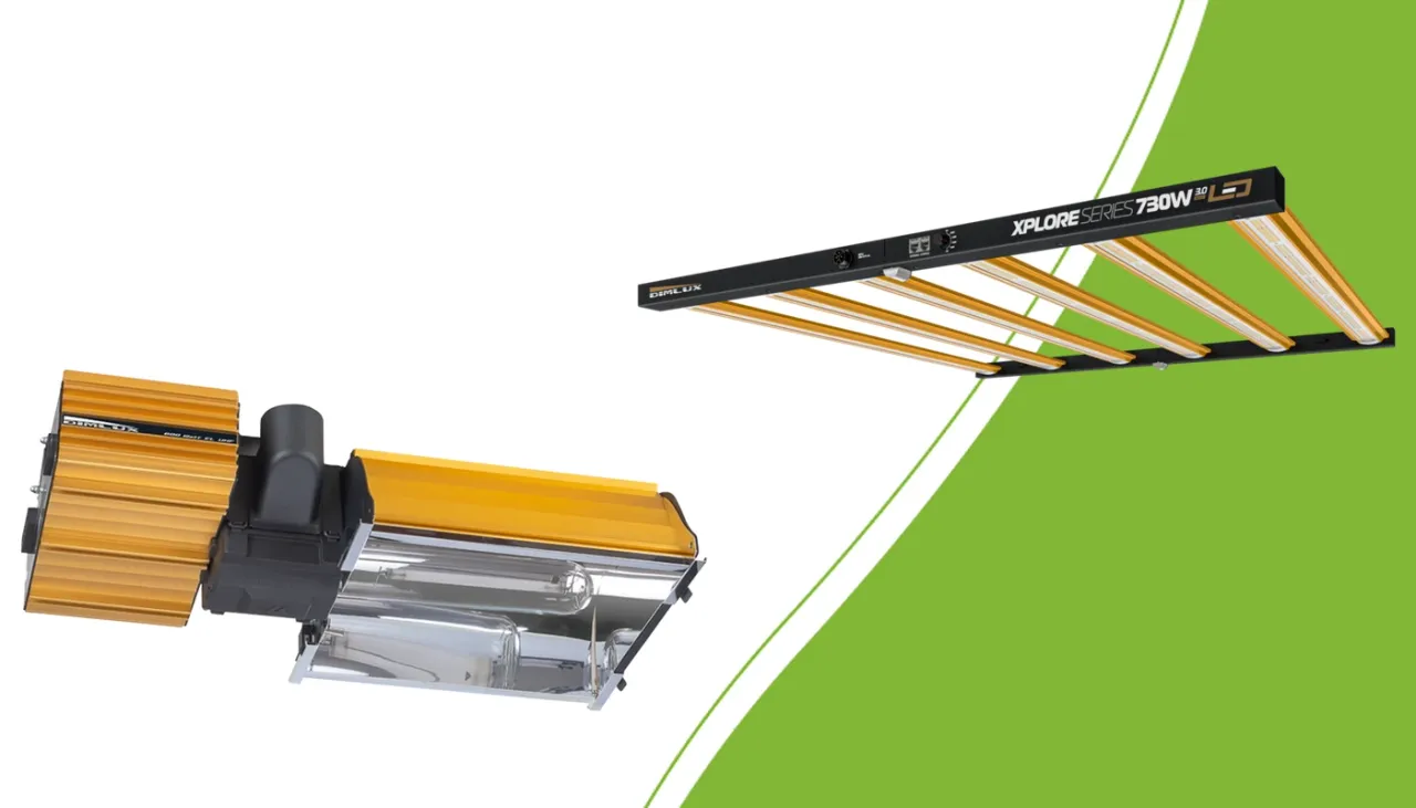 DimLux HPS-armatuur en Xplore LED-armatuur naast elkaar