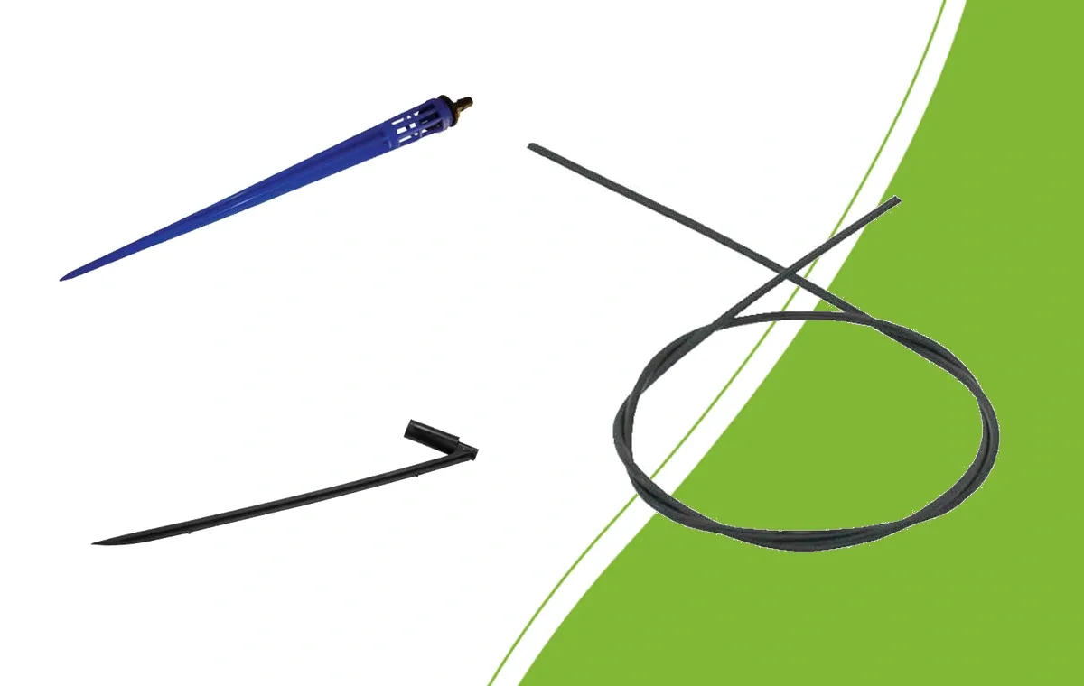 Capillairslang van 120 cm, blauwe korfsteker en open BE-steker voor druppelirrigatie