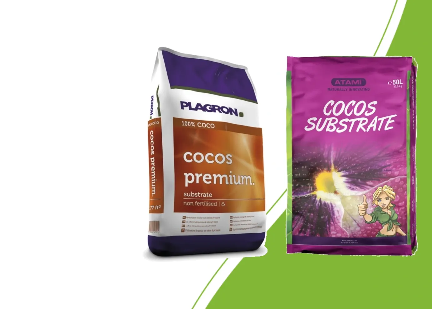Zakken Plagron Cocos Premium en Atami Cocos Substrate van 50 liter
