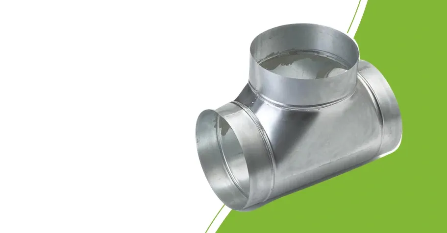 Metalen Spiro T-stuk voor een ventilatieleiding met drie aansluitingen