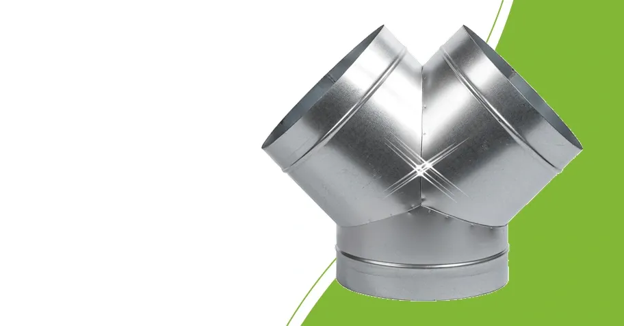 Metalen Spiro Y-stuk met drie ronde aansluitingen voor ventilatie