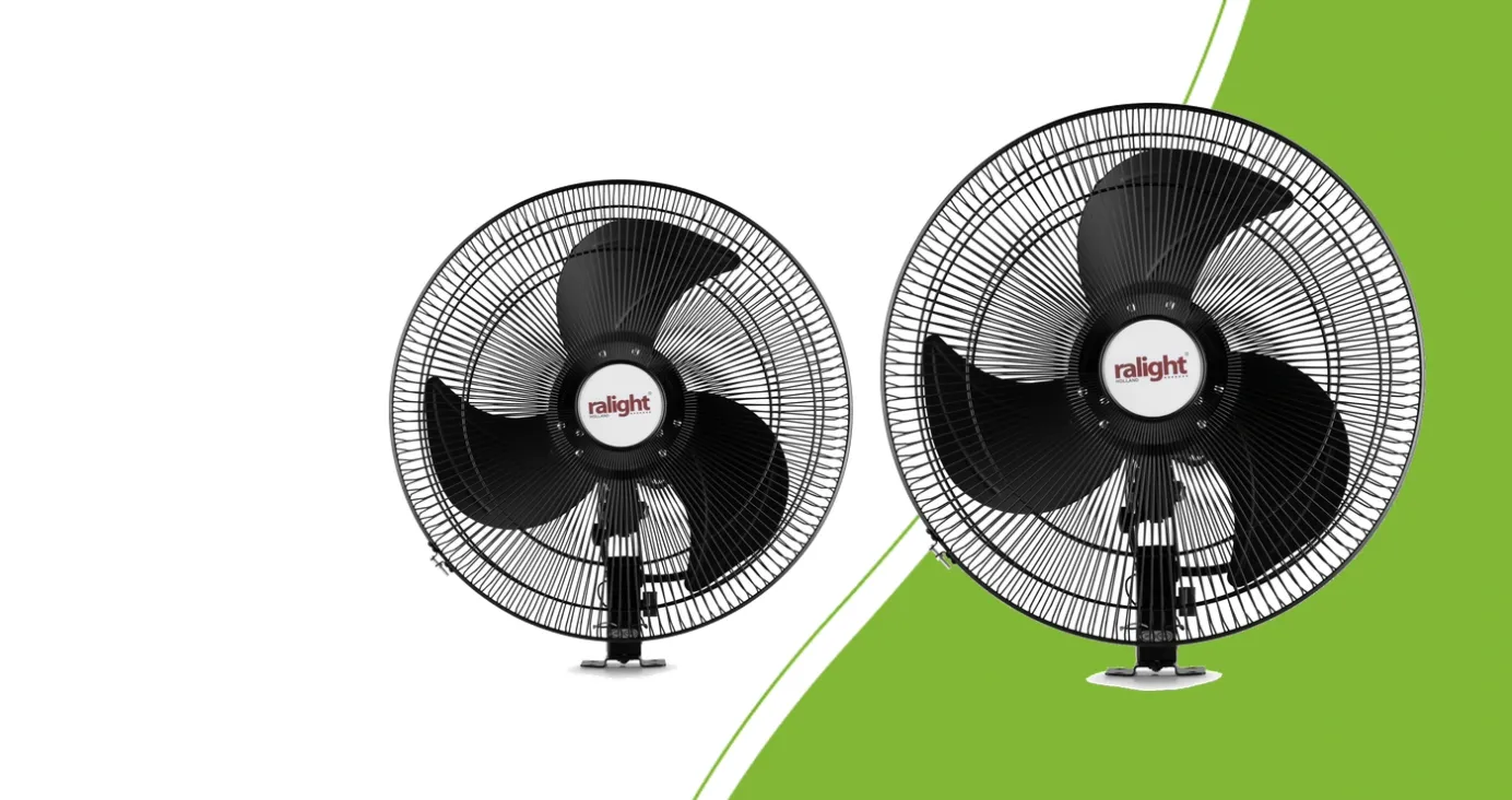 Ralight wandventilatoren van 45 en 50 cm met beschermrooster en montagevoet