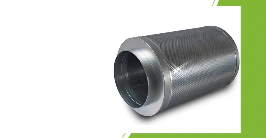 Wilco Inline koolstoffilter met metalen behuizing en ronde flensaansluiting