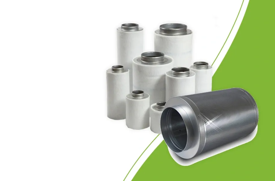 Wilco luchtfilters met witte voorfilterhoezen en een metalen Wilco Inline-filter