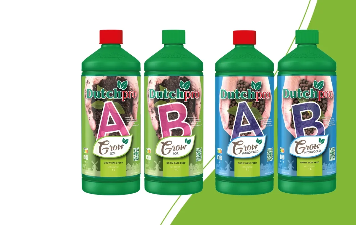 Dutch Pro Soil Groei A en B naast Hydro/Coco Groei A en B