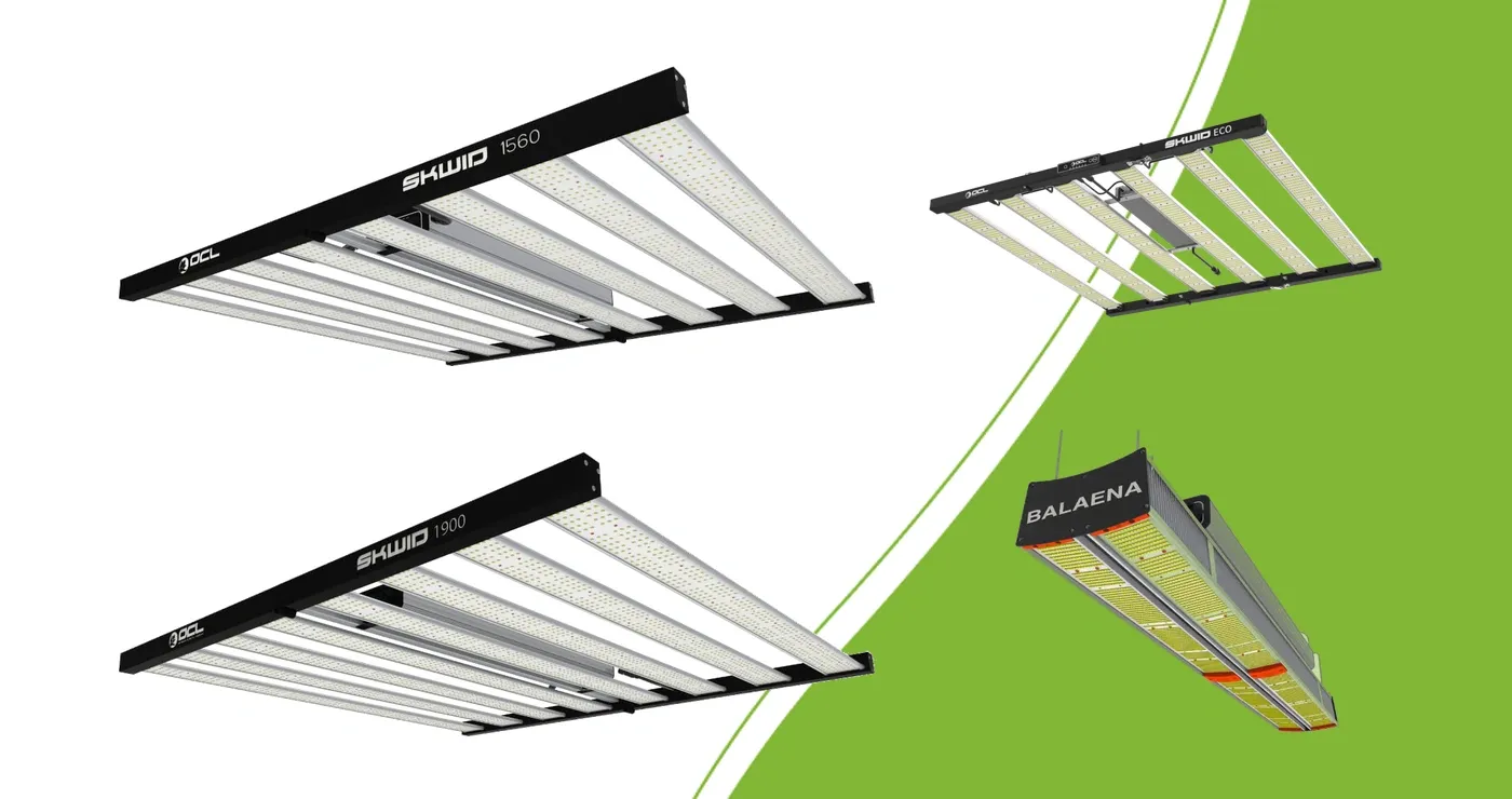 Vier OCL LED-modellen: Skwid 1560 PRO, Skwid 1900 PRO, Skwid ECO en Balaena