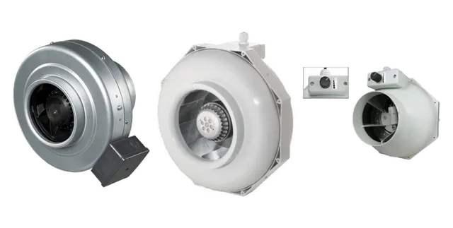 Productselectie voor Buisventilatoren: BS315, Stalen buisventilator (1540 m3); Can Fan buisventilator RK 125 L, 350 m3; Can Fan buisventilator RK 125 LS, 4 speed