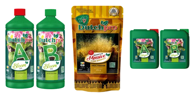 Productselectie voor Dutch Pro plantenvoeding: Dutch Pro | Aarde/Soil Bloei A&B | Plantenvoeding | 1 ltr; Dutch Pro | Quantum Massive Powder | Bloei booster | 250 gram; Dutch Pro | Aarde/Soil Bloei A&B | Plantenvoeding | 10 ltr