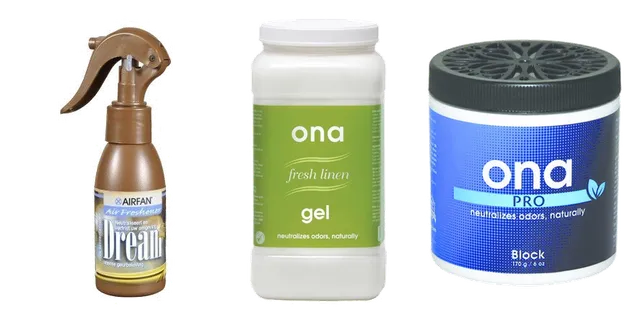 Productselectie voor Geurneutralisatie: Airfan | Dream | Air Freshener | Geurbestrijding | Spray 100ml; ONA; Fresh Linen GEL 3 liter; Ona Block PRO 170gr