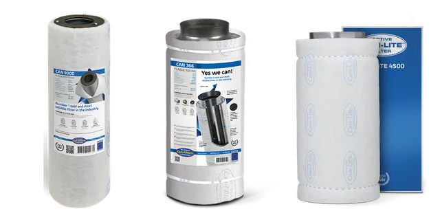 Productselectie voor Koolstoffilters: Can 9000, 60cm 200 m3 incl flens; Can Koolstoffilter 66cm, 700 m3; Can Lite 4500 m3