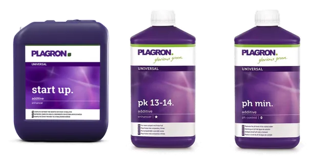 Productselectie voor Plagron plantenvoeding: Plagron | Start up | Wortelstimulant | 5 ltr; Plagron | PK 13/14 | Plant Booster | 1 ltr; Plagron PH min (59%) 1 ltr