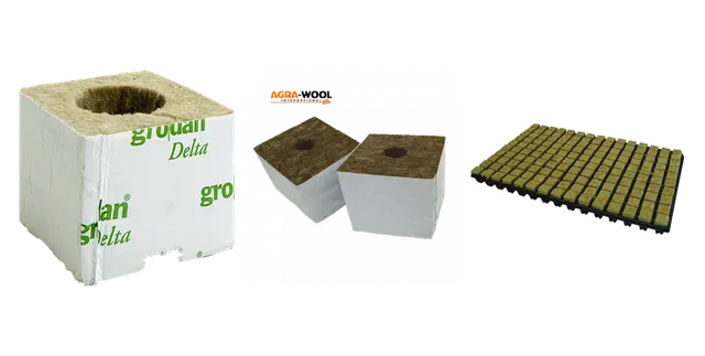 Productselectie voor Stekken & starten: Grodan | Startblok Groot Gat | 38mm gat | 7,5x7,5x6,5cm | per stuk; Agra Wool | Startblokken | 28mm Gat | 224stuks | 7,5x7,5x6,5cm; Cultilene, steenwolpluggen (150 per tray)