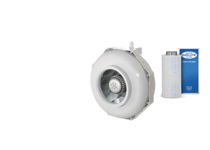 Can-Fan RK buisventilator naast een Can-Lite koolstoffilter