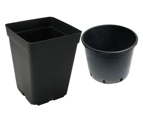 Vierkante en ronde zwarte kunststof kweekpot