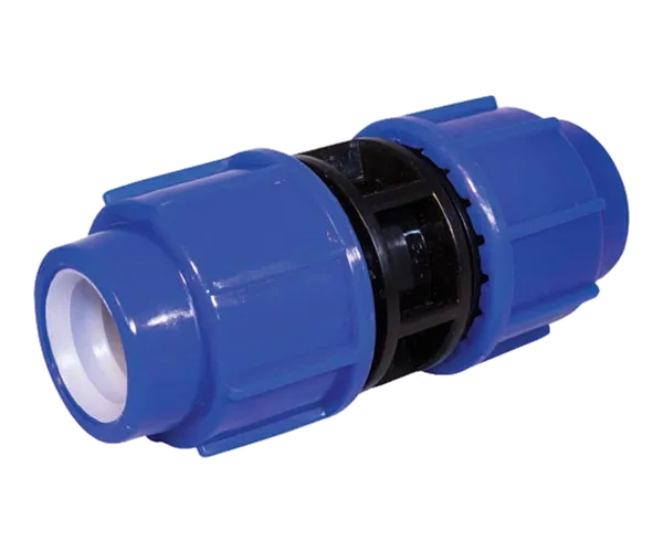 Recht tyleen verbindstuk van 25 mm met blauwe wartels